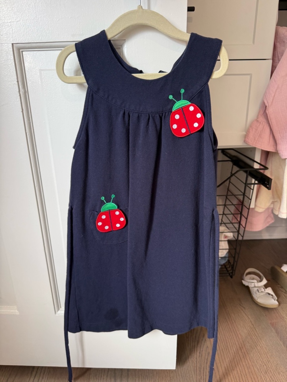 Florence Eiseman Navy Dress with Red Ladybug Appliqués